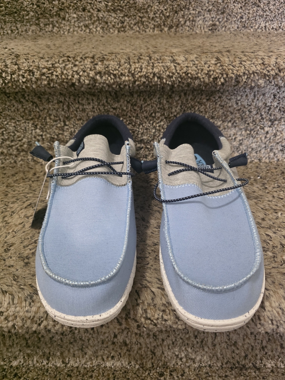 Hey Dude Light Blue Canvas Slip-On Loafers with Gray Trim